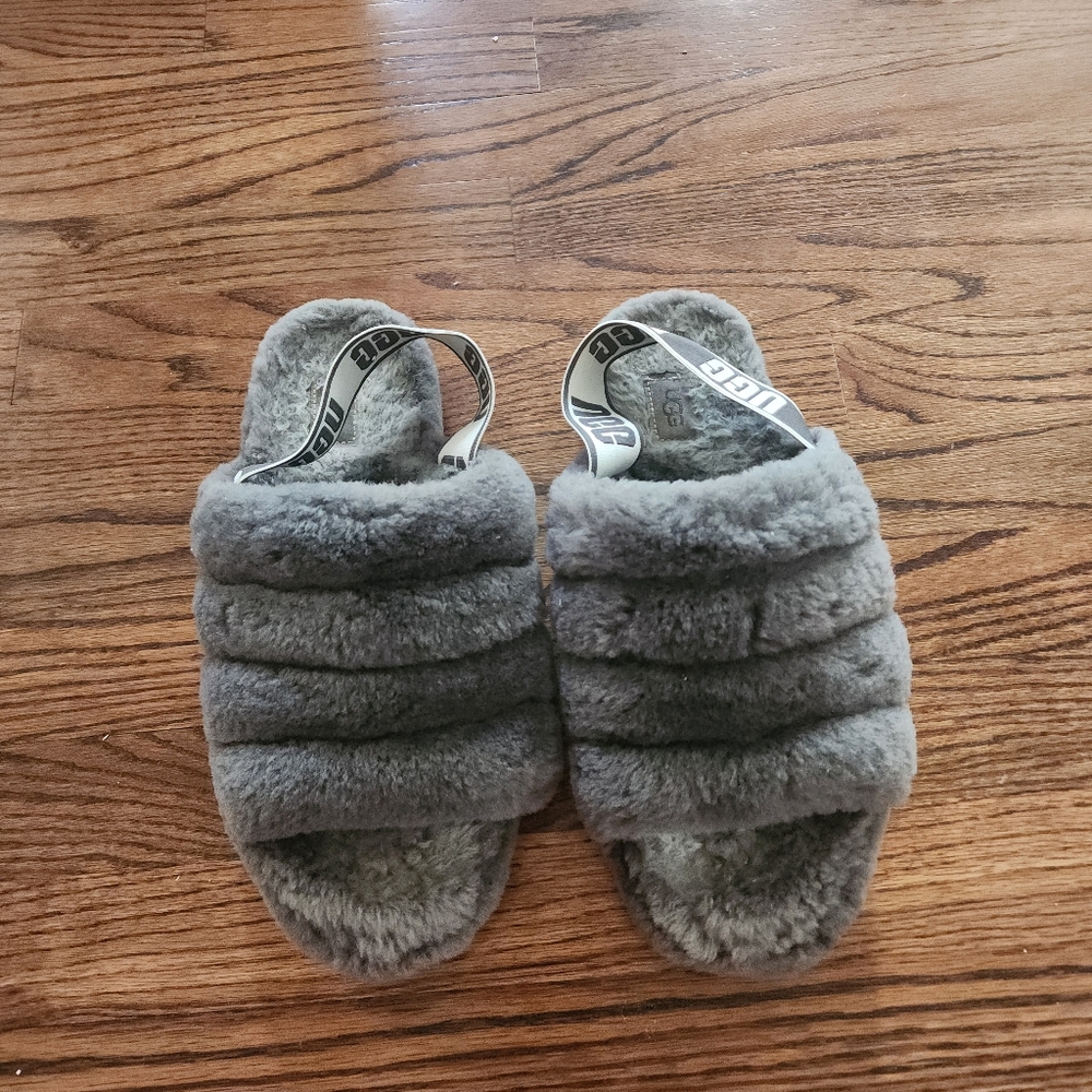 Gray UGG fluff yeah slippers